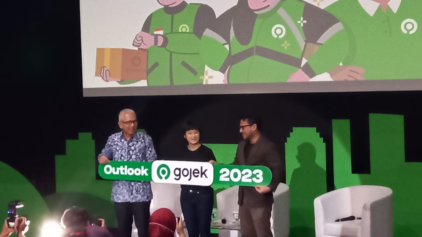 Acara diskusi media Gojek Outlook 2023 di markas Gojek, Jakarta, Selasa, 28 Februari 2023. 