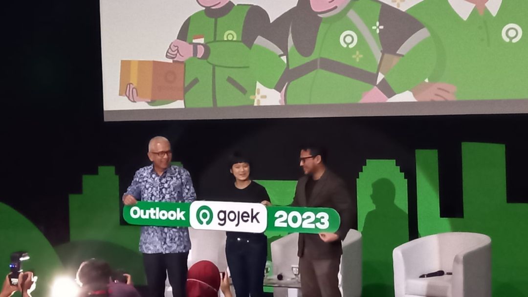 Acara diskusi media Gojek Outlook 2023 di markas Gojek, Jakarta, Selasa, 28 Februari 2023. 