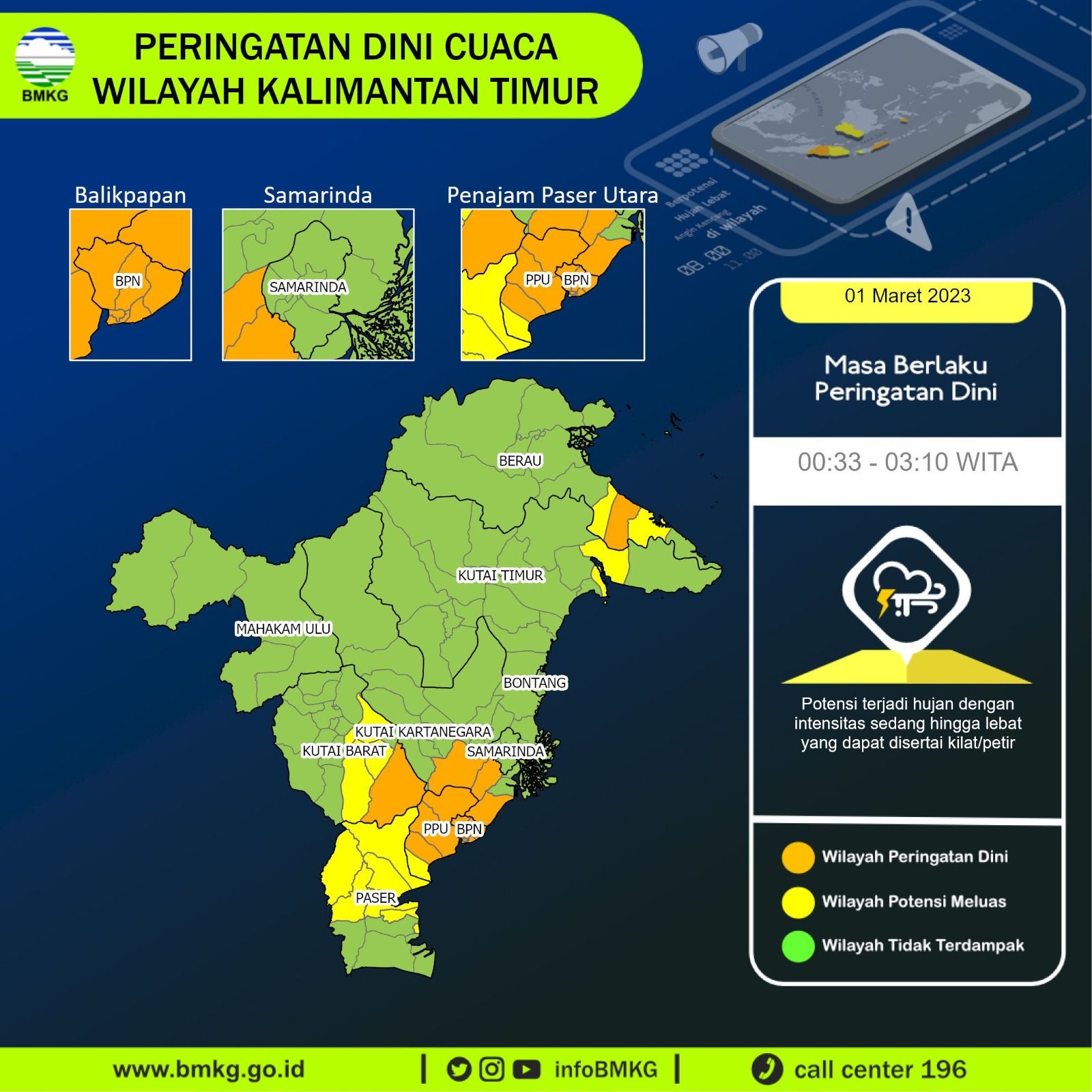 Prakiraan Cuaca di Kaltim 1 Maret 2023: Berpotensi Hujan Sedang 