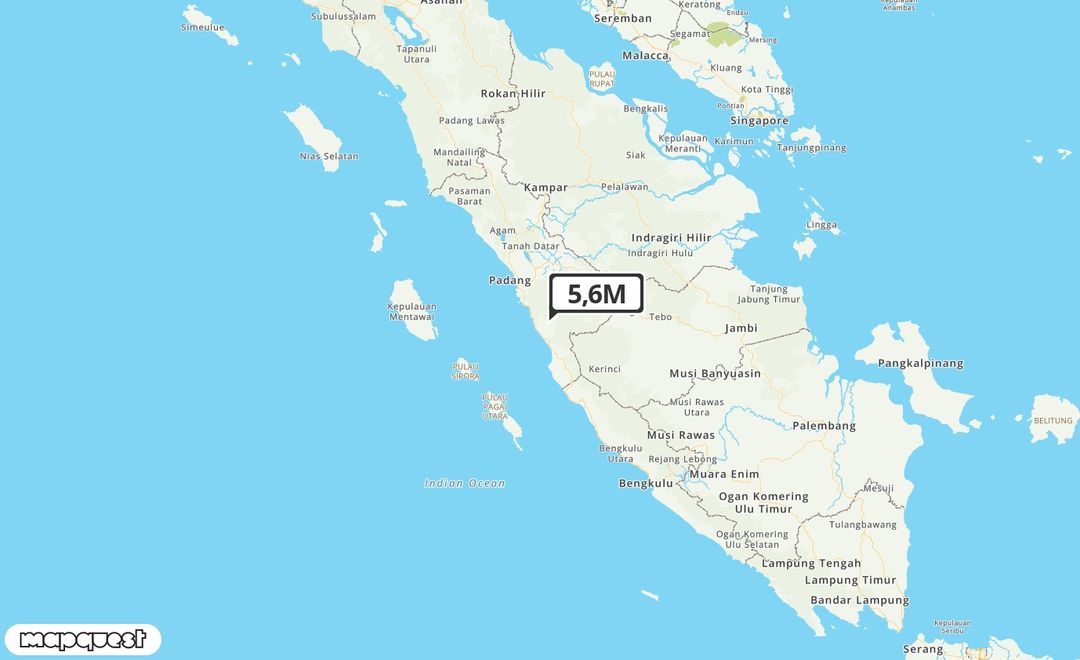 Pusat gempa berada di darat 36 km Tenggara Pesisir Selatan