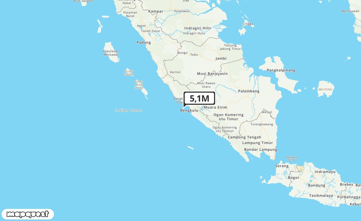 Pusat gempa berada di laut 47 Km Barat Daya Bengkulu