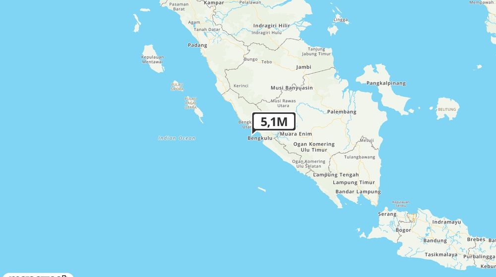 Pusat gempa berada di laut 47 Km Barat Daya Bengkulu