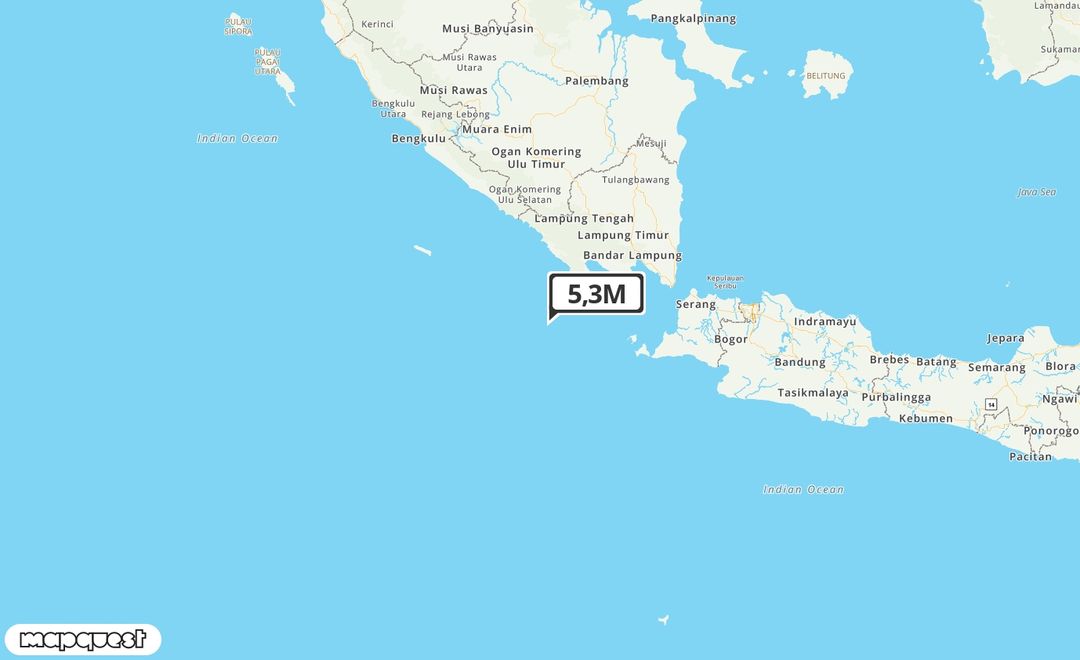 Pusat gempa berada dilaut 140 Km BaratDaya Tanggamus