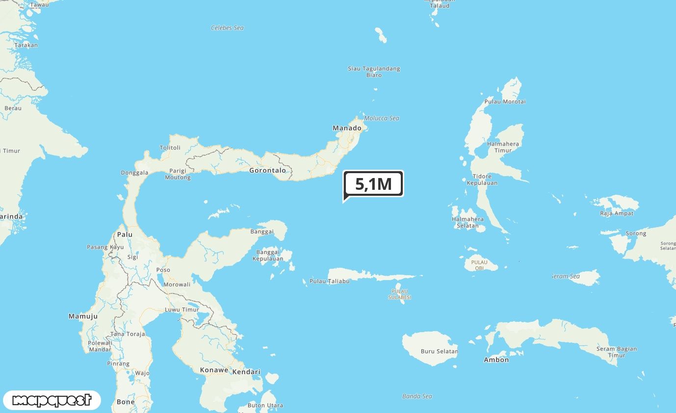 Pusat gempa berada di laut 97 km Tenggara Kota Bolaanguki