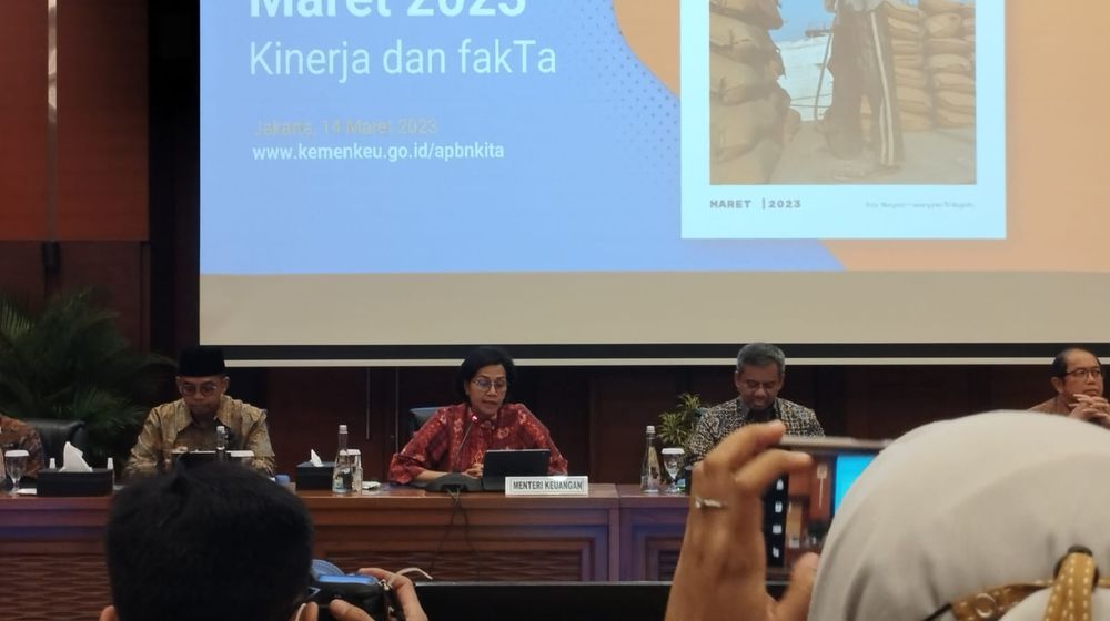 Sri Mulyani dalam konferensi pers APBN KiTa pada Selasa, 14 Maret 23.jpeg