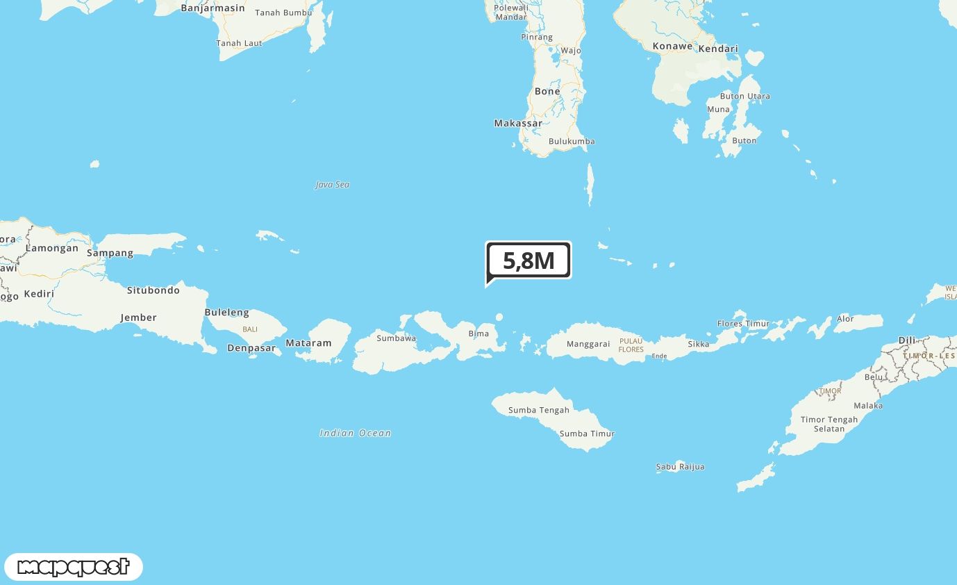 Pusat gempa berada di laut 70 Km Barat Laut Bima