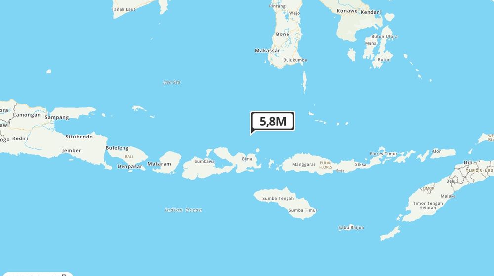 Pusat gempa berada di laut 70 Km Barat Laut Bima