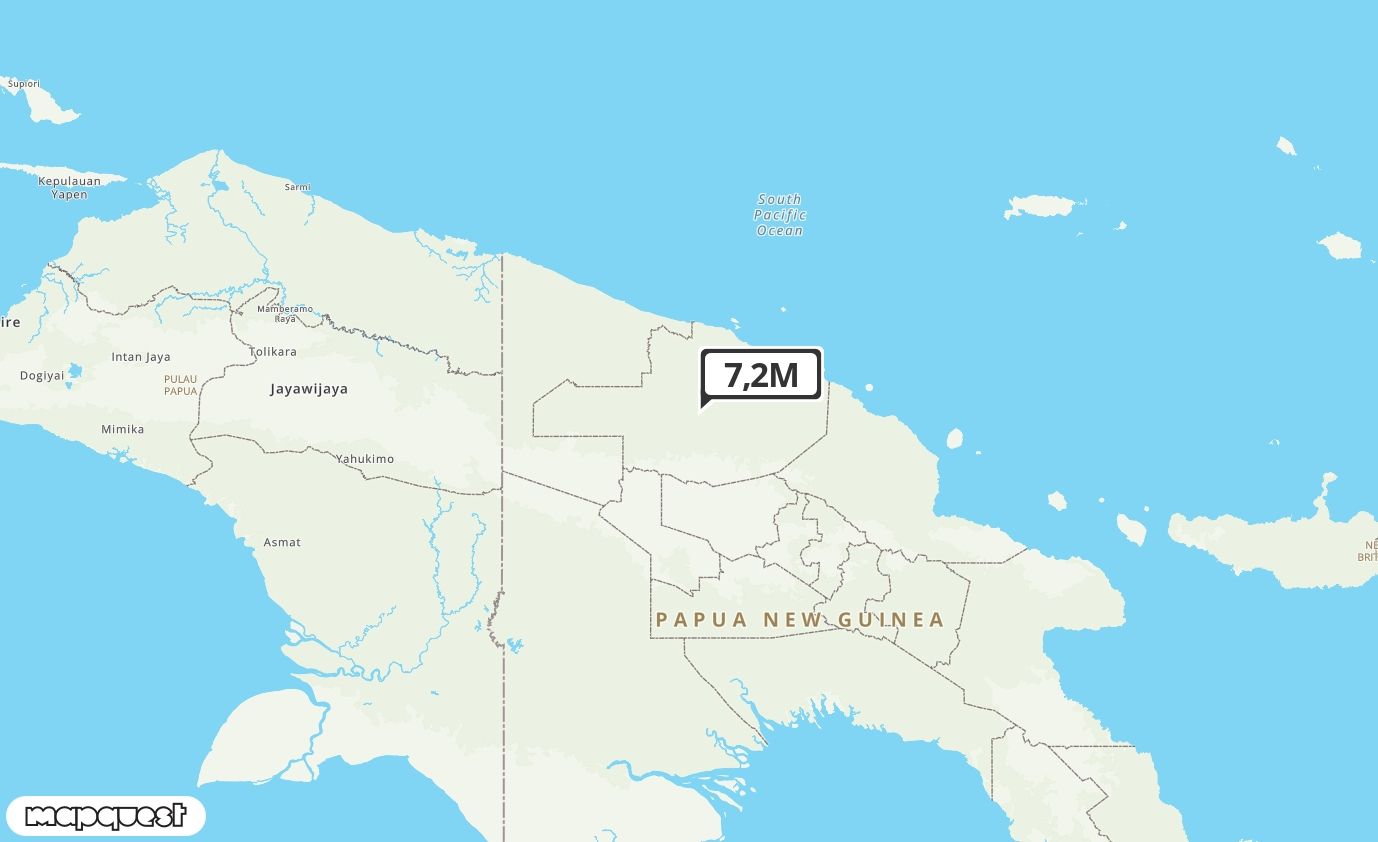 Pusat gempa berada di darat 115 km BaratDaya Wewak