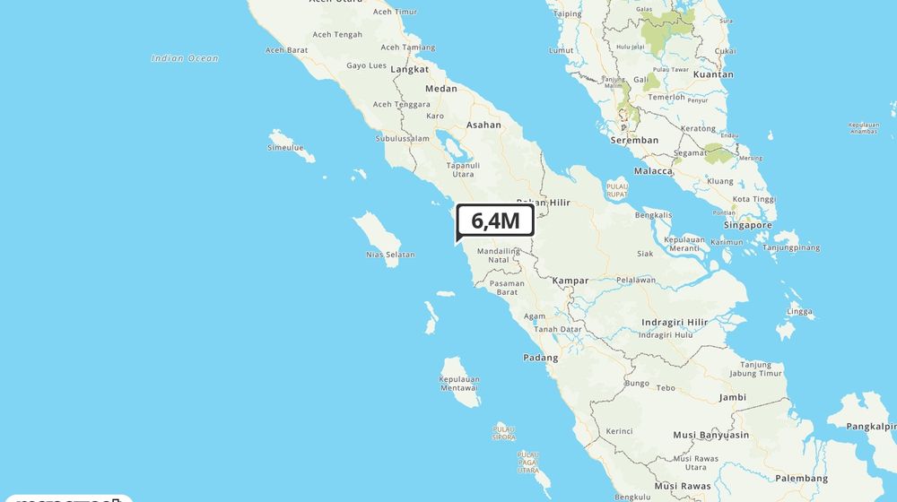 Pusat gempa berada di laut 82 km Barat Daya Padang Sidempuan