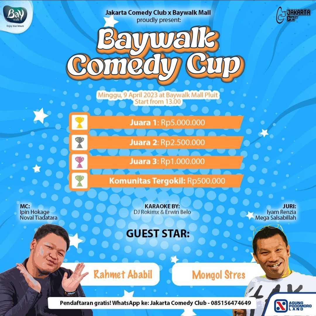 Mal Baywalk akan menyelenggarakan kompetisi stand up comedy pada 9 April 2023.