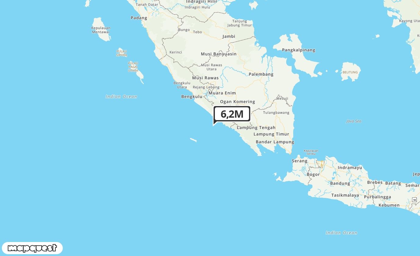 Pusat gempa berada di laut 53 km BaratDaya Bengkulu Selatan