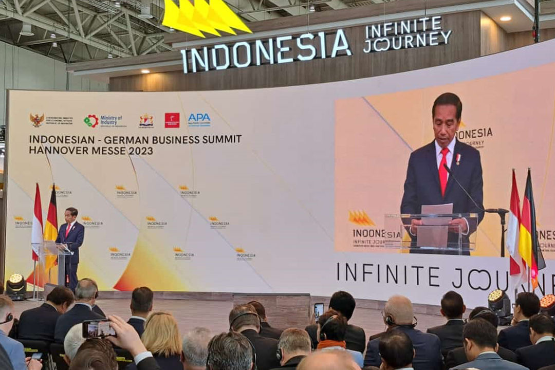 Presiden Joko Widodo memberikan sambutan dalam ajang Hannover Messe 2023 beberapa waktu lalu.