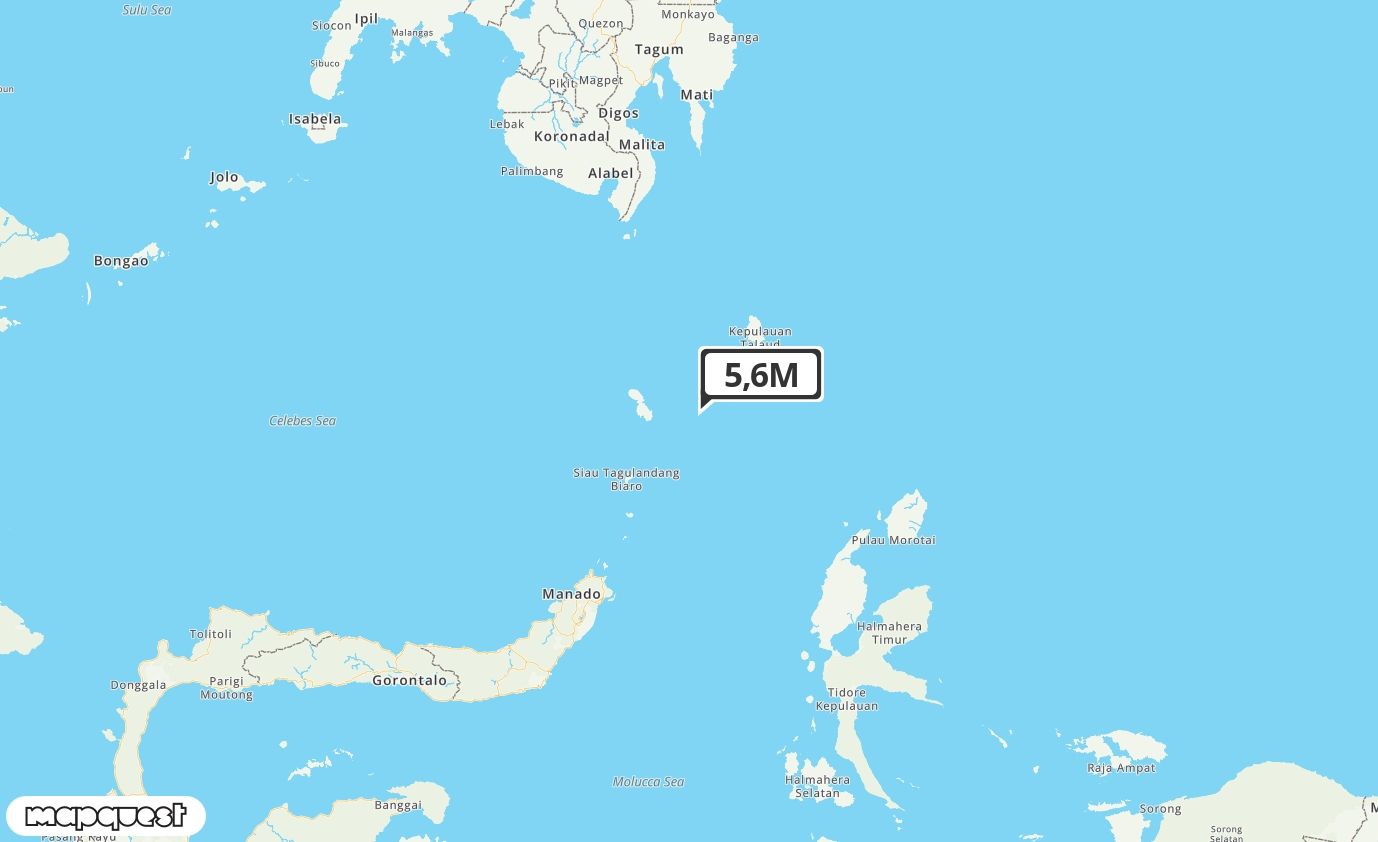 Pusat gempa berada di laut 69 km Tenggara Tahuna