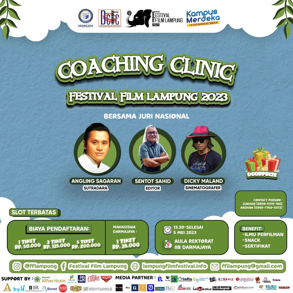 Panitia Festival Film Lampung (FFL) 2023 akan menggelar Coaching Clinic dengan menghadirkan ketiga juri Nasional.