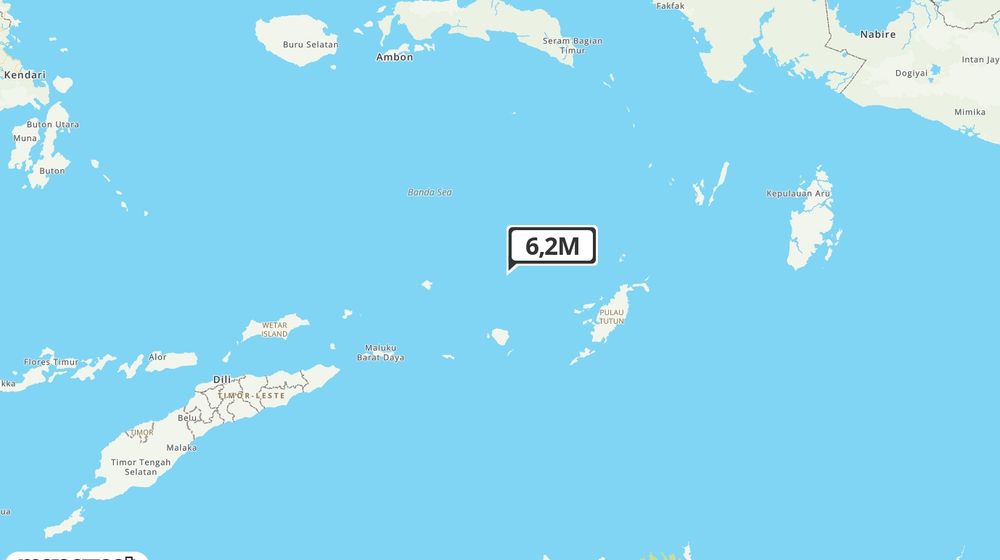 Pusat gempa berada di laut 203 Barat Laut Saumlaki