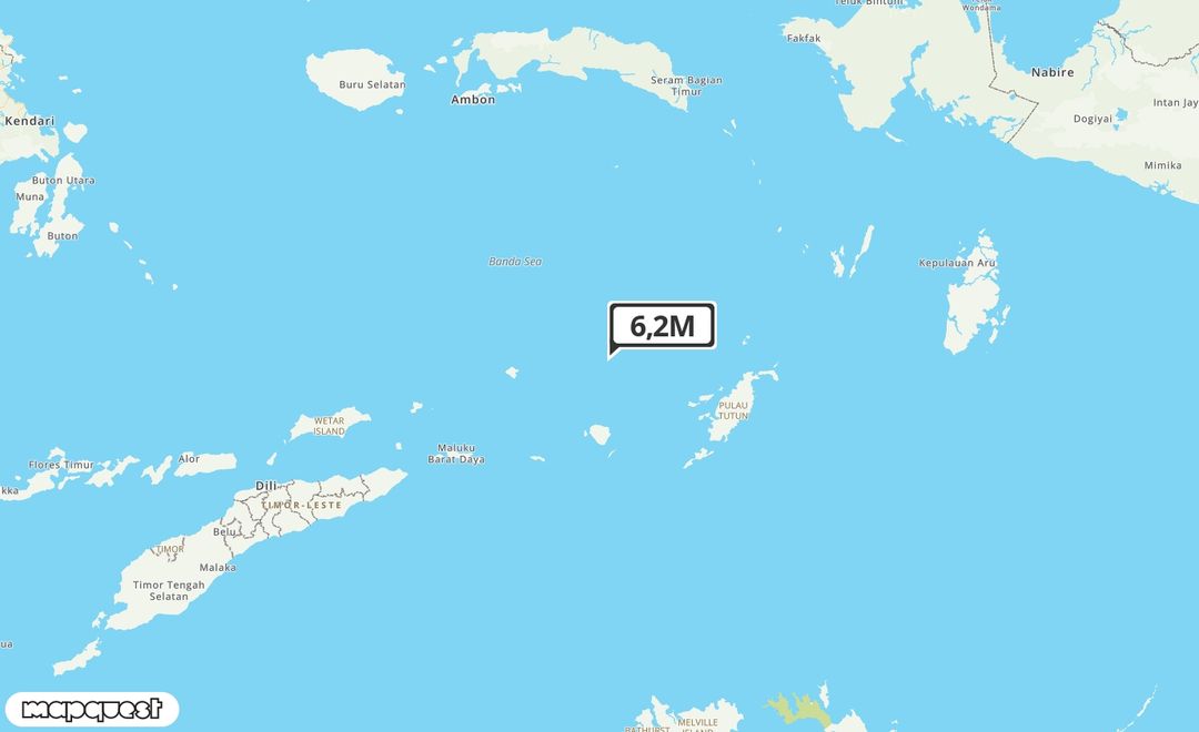 Pusat gempa berada di laut 203 Barat Laut Saumlaki