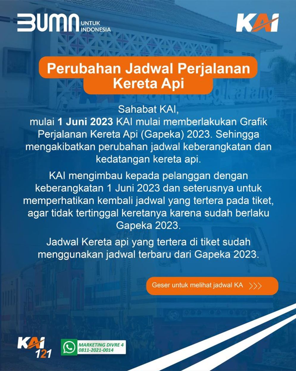 Hampir 100 ribu Masyarakat Gunakan Kereta Api di Wilayah Divre IV Tanjungkarang dari Januari 2022 hingga Mei 2023