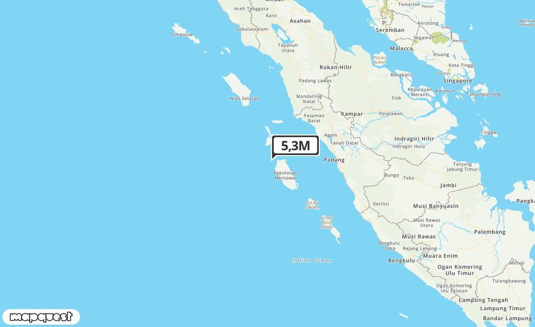 Pusat gempa berada di laut 167 km BaratLaut Kep-Mentawai