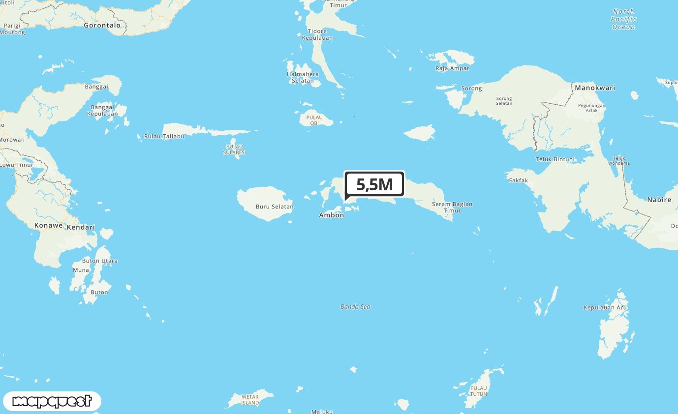 Pusat gempa berada di darat 23 km Timur Laut Ambon