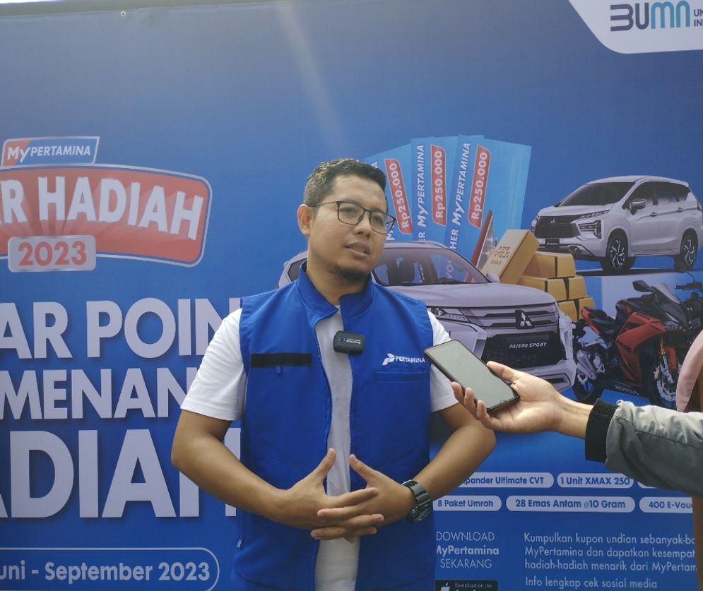 Sales Area Manager Retail Pertamina Wilayah Lampung Bagus Handoko saat launching program MyPertamina Tebar Hadiah 2023.