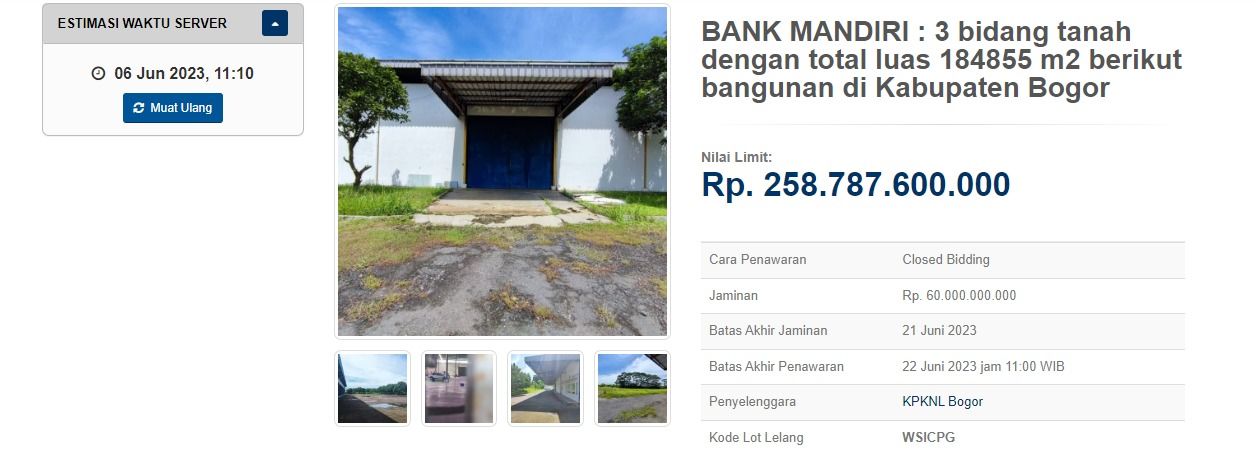 Bank Mandiri Lelang 3 Bidang Tanah di Bogor dengan Limit Rp258,79 Miliar.