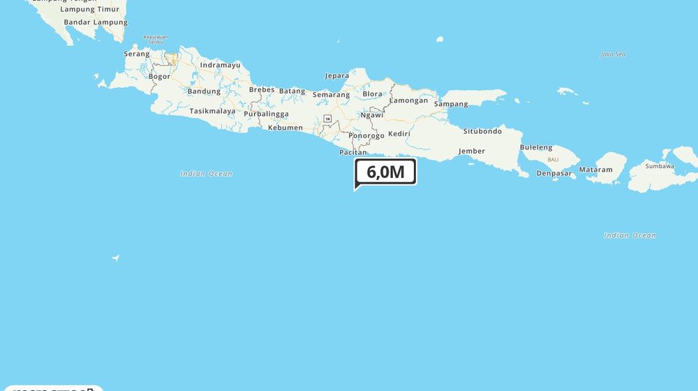 Pusat gempa berada di laut 117 km Baratdaya Pacitan