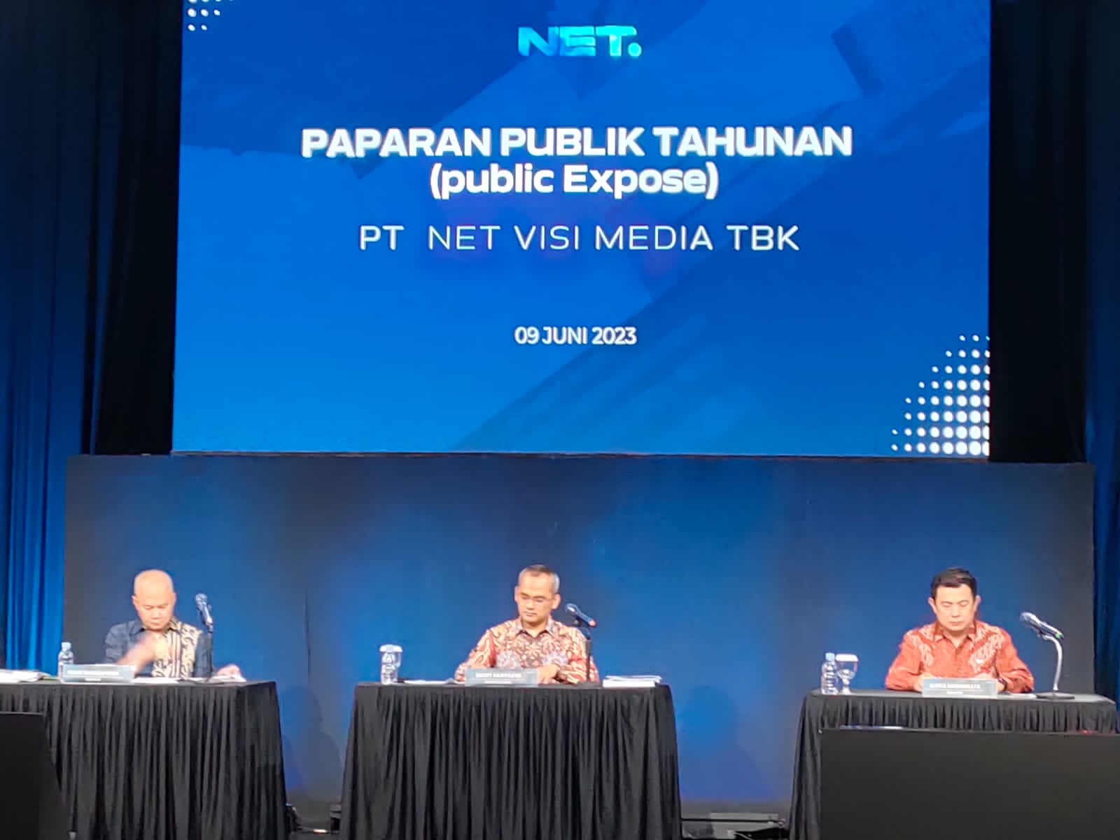 CEO PT Net Visi Media Tbk (NETV) Deddy Hariyanto mengungkapkan sejumlah strategi bisnis NETV dalam persaingan media sepanjang tahun 2023 saat Public Expose RUPS NETV di Jakarta, Jumat, 9 Juni 2023.