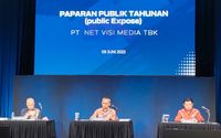 CEO PT Net Visi Media Tbk (NETV) Deddy Hariyanto mengungkapkan sejumlah strategi bisnis NETV dalam persaingan media sepanjang tahun 2023 saat Public Expose RUPS NETV di Jakarta, Jumat, 9 Juni 2023.