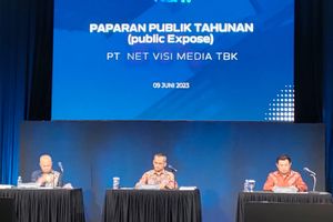 CEO PT Net Visi Media Tbk (NETV) Deddy Hariyanto mengungkapkan sejumlah strategi bisnis NETV dalam persaingan media sepanjang tahun 2023 saat Public Expose RUPS NETV di Jakarta, Jumat, 9 Juni 2023.