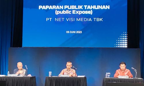 CEO PT Net Visi Media Tbk (NETV) Deddy Hariyanto mengungkapkan sejumlah strategi bisnis NETV dalam persaingan media sepanjang tahun 2023 saat Public Expose RUPS NETV di Jakarta, Jumat, 9 Juni 2023.