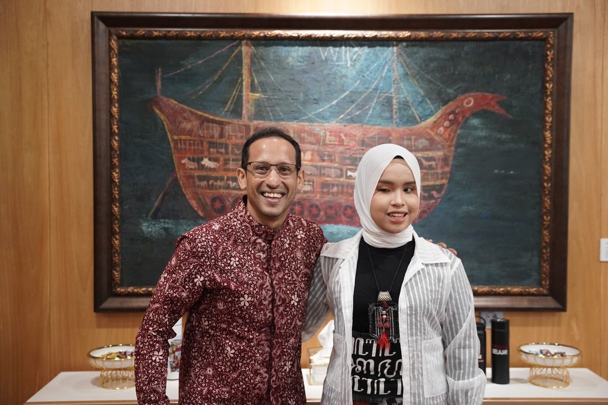Putri Ariani (kanan) bertemu dengan Mendikbudristek, Nadiem Makarim, di Jakarta, akhir pekan lalu.
