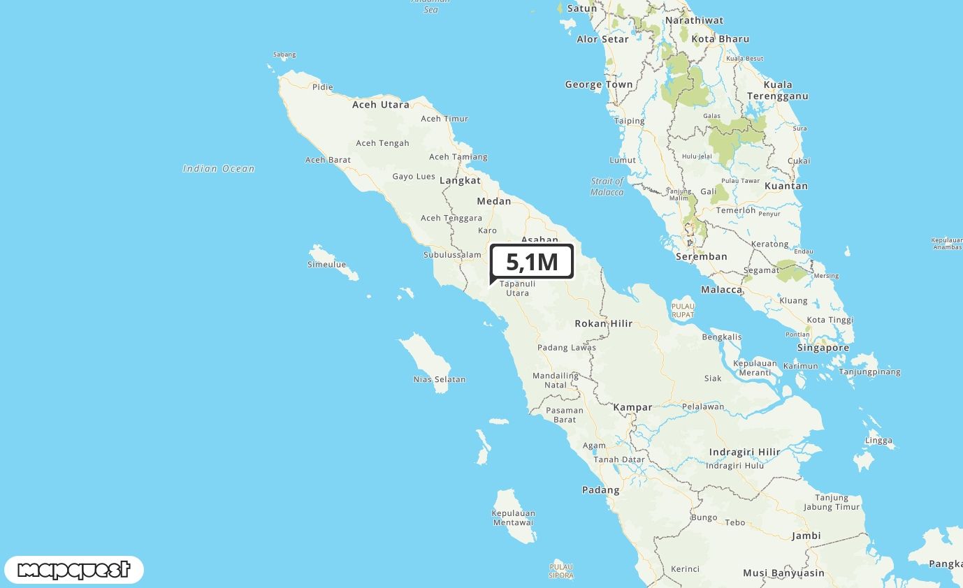 Pusat gempa berada di darat 40 km Barat Daya Humbang Hasundutan