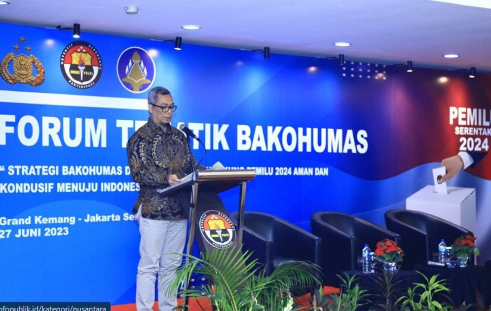 Usman Kasong, Direktur Jenderal Informasi dan Komunikasi Publik (IKP) Kemkominfo dalam Forum Tematik Bakohumas, Divhumas Polri, di Jakarta, Selsa (27/6).