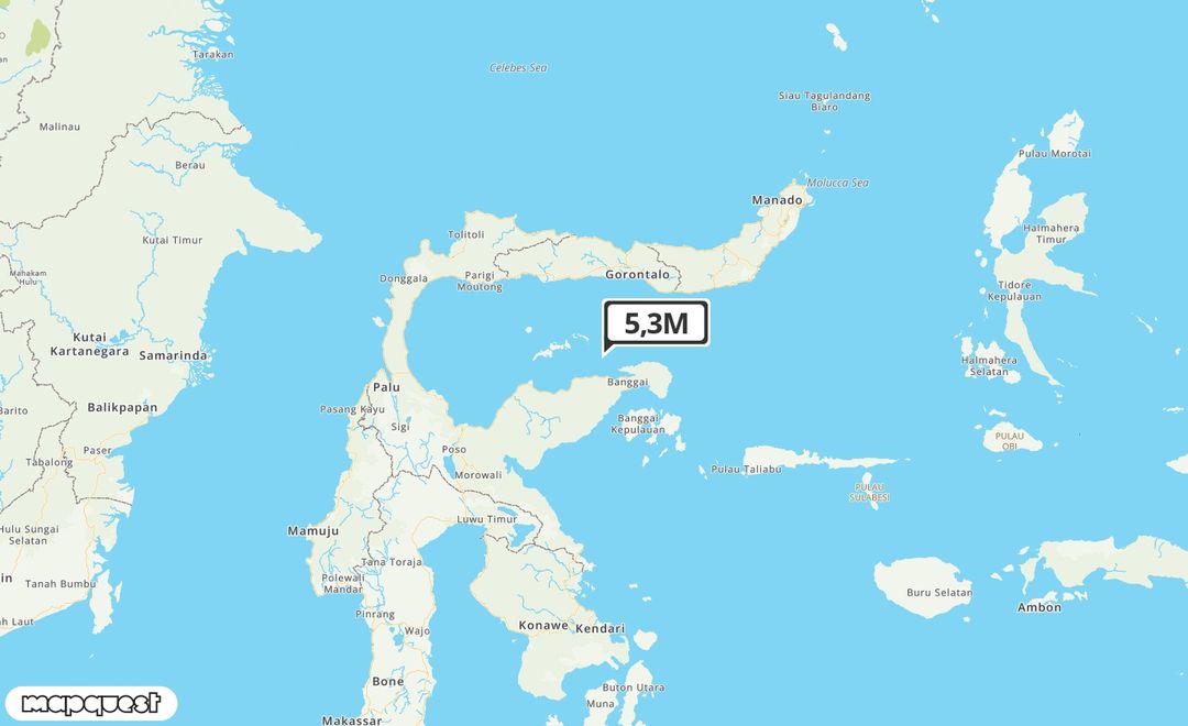 Pusat gempa berada dilaut 103Km BaratLaut Banggai Kepulauan