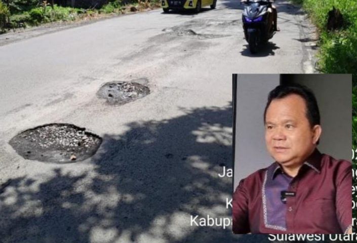 Kondisi jalan rusak di Warukapas. (Inzert: Ronny Sompie). (Foto:Istimewa)