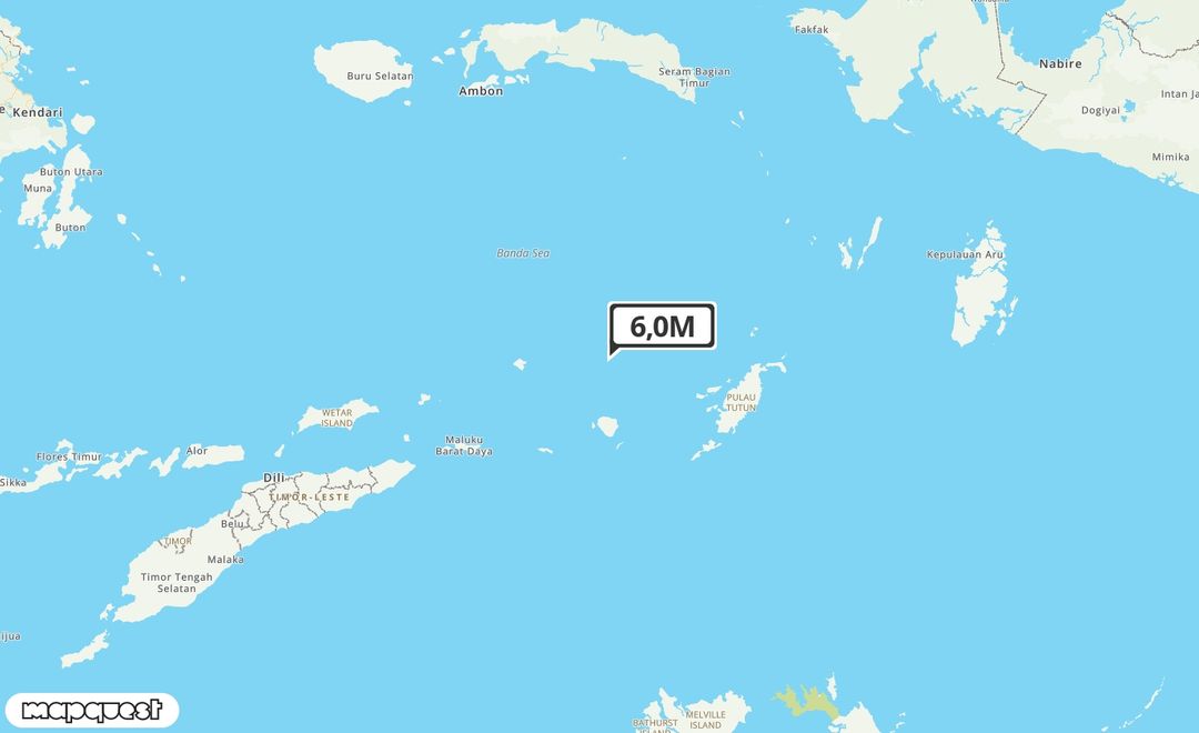 Pusat gempa berada di laut 207km BaratLaut Tanimbar