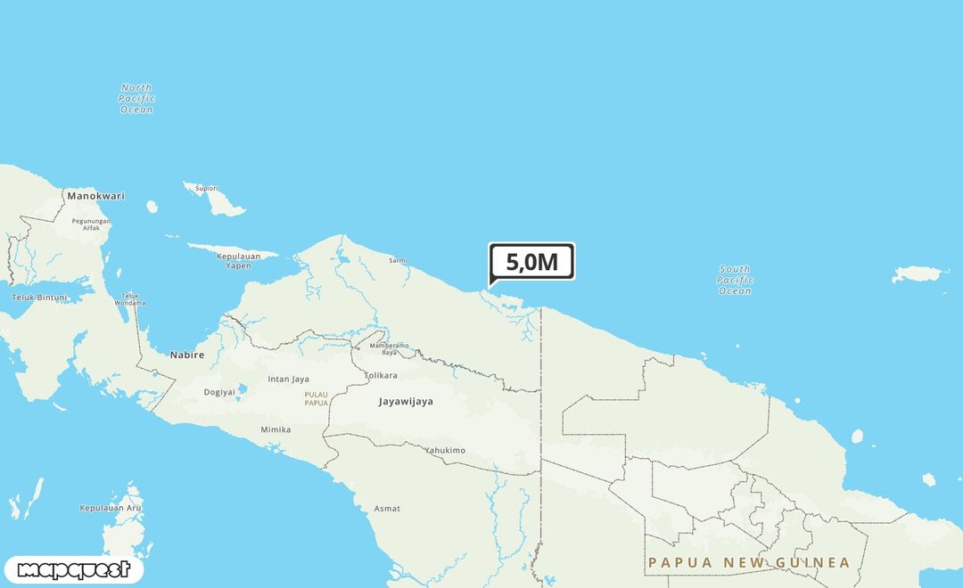 Pusat gempa berada di laut 42 km BaratLaut Kab. Jayapura