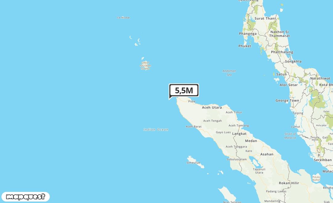 Pusat gempa berada di laut 64 km Baratdaya Banda Aceh