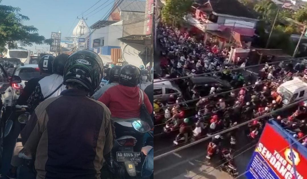 Kemacetan di Simpang tujuh Joglo Solo.