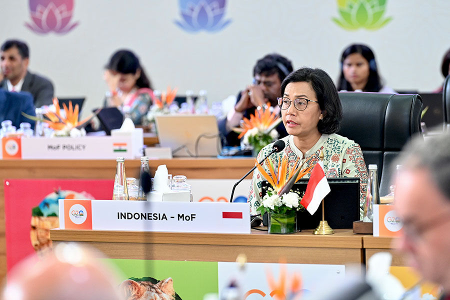 Menteri Keuangan Sri Mulyani bahas kripto di Gandhinagar, India.