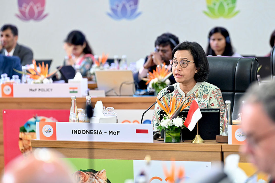 Menteri Keuangan Sri Mulyani bahas kripto di Gandhinagar, India.