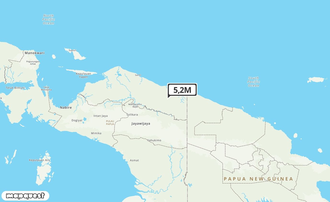 Pusat gempa berada di darat 70 km Barat Daya Kab.Jayapura