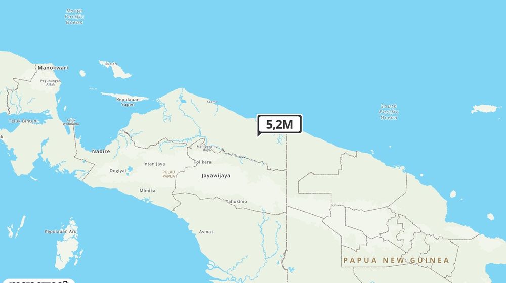 Pusat gempa berada di darat 70 km Barat Daya Kab.Jayapura