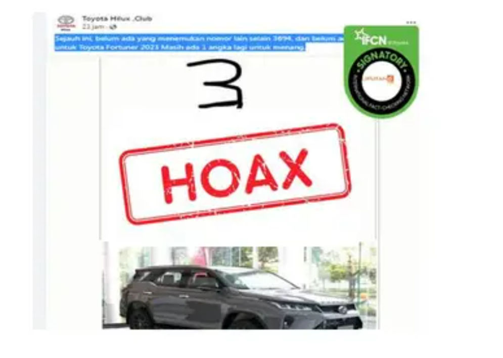 Cek Fakta: Pembagian Mobil Toyota Fortuner dengan Tebak Angka di Facebook