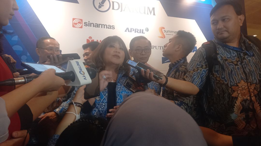 Ketua Umum Apindo Shinta W. Kamdani di acara pengukuhan pengurus Apindo 2023-2028 di Jakarta, Senin, 31 Juli 2023. 