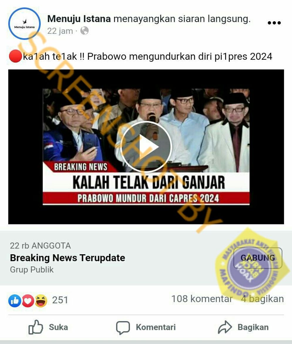 Cek Fakta Capres Prabowo Subianyo Mundur dari Pilpres 2024