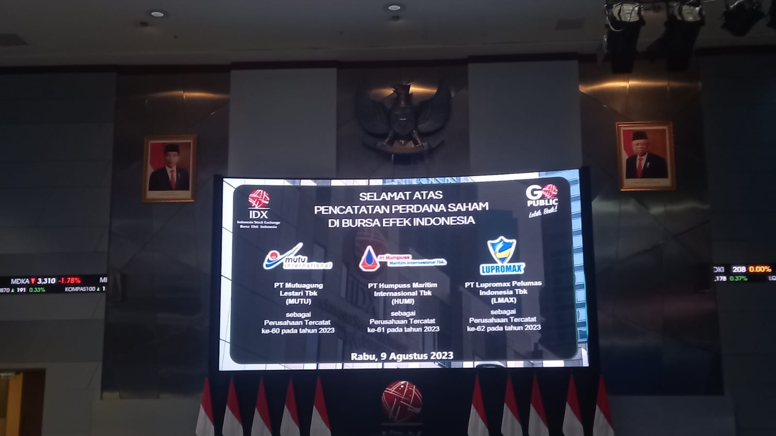 Pencatatan perdana saham di Bursa Efek Indonesia 9 Agustus 2023. 