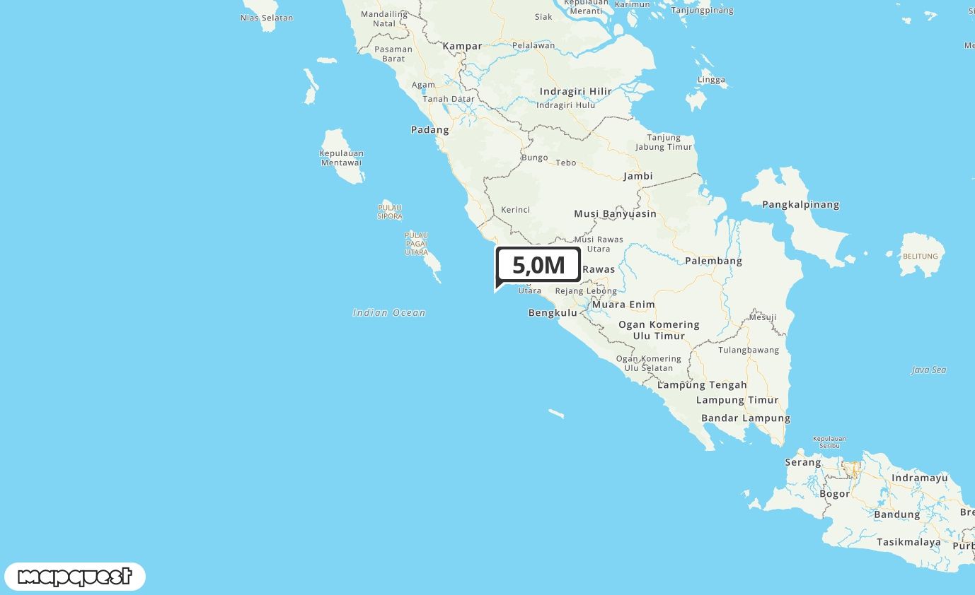 Pusat gempa berada di laut 109 km tenggara Mukomuko