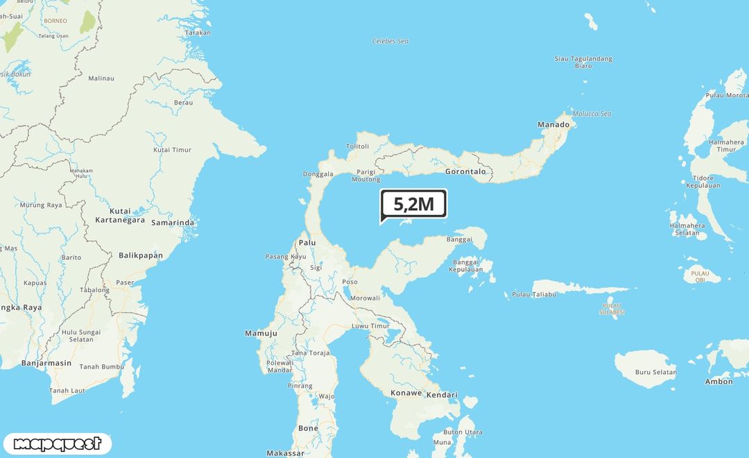 Pusat gempa berada di laut 66 km Baratlaut Tojo Una-una