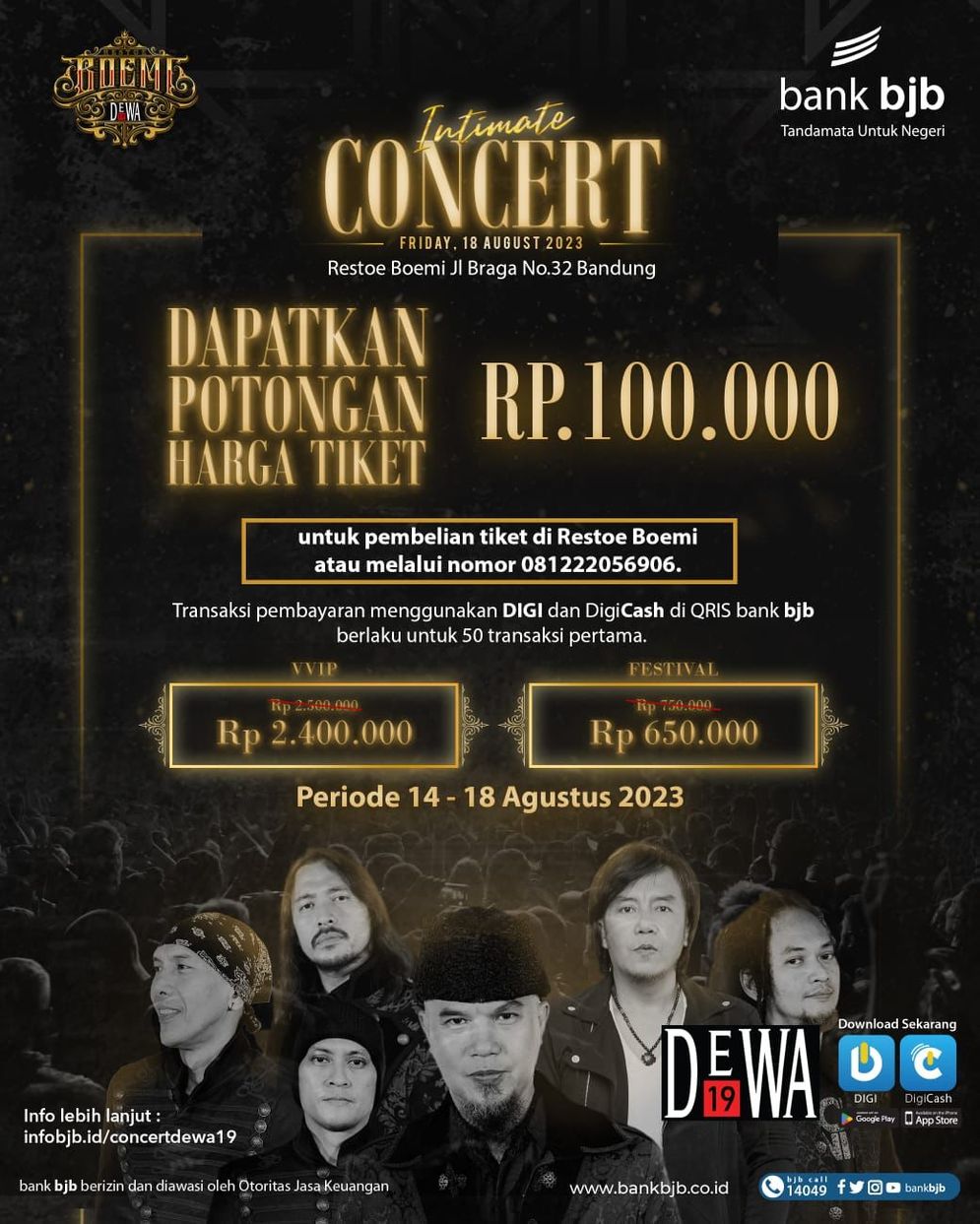 INTIMATE CONCERT DEWA 19 by bank bjb di Bandung, Dapatkan Diskon Tiket Spesial dengan bjb DIGI dan DigiCash